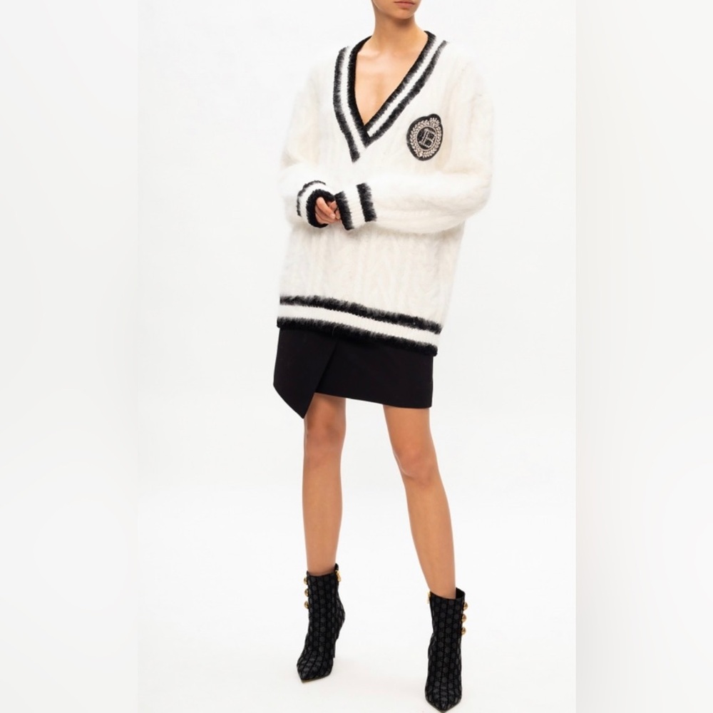 BALMAIN Varsity Sweater with Crystals